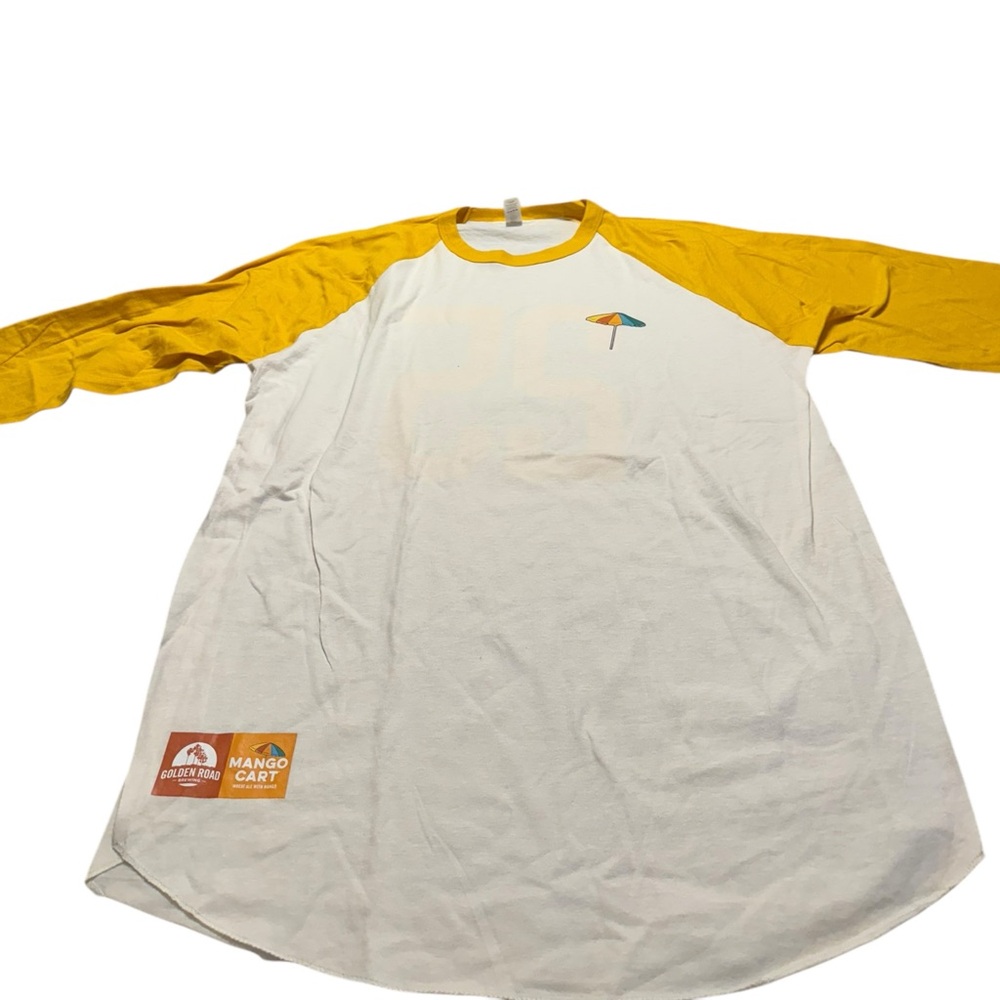 Tultex “Mango Cart” l/s baseball shirt in white and marigold. Size XL. NWOT - Picture 1 of 5